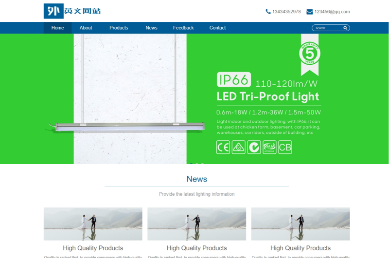 [自适应]极致CMS蓝色外贸LED灯具类企业通用网站模板